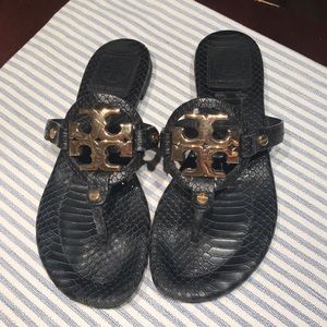 Tory Burch Black Miller sandals with gold